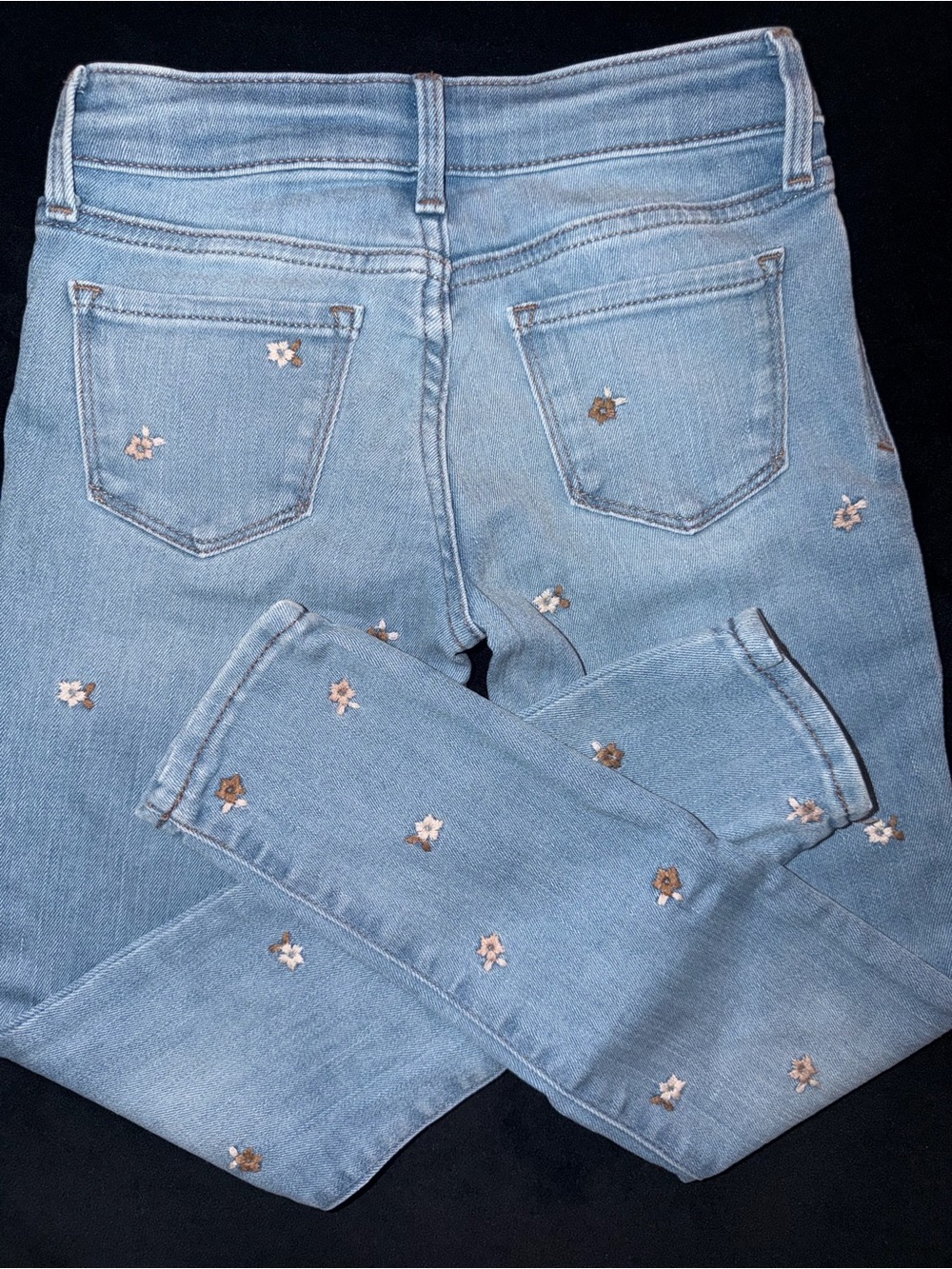 Light Blue Embroidered Girls Skinny Jeans